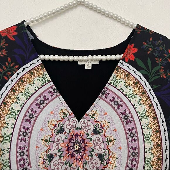 Umgee Oversized Medallion Floral V-Neck Ruffled Sleeves Tunic Women’s Medium - Picture 6 of 12